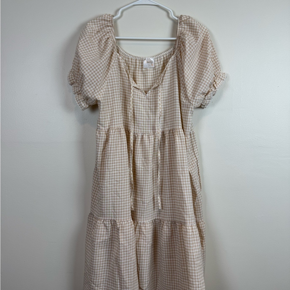 Siren Lily Cream and Tan Checkered Midi Dress